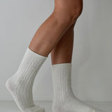 Cable Knit Cashmere/Wool Socks Milk