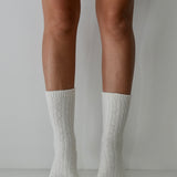 Cable Knit Cashmere/Wool Socks Milk