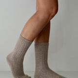 Ribbed Cashmere/Wool Knit Socks Taupe
