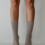 Ribbed Cashmere/Wool Knit Socks Taupe