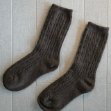 Cable Knit Cashmere/Wool Socks Choc