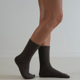 Cable Knit Cashmere Wool Socks Choc