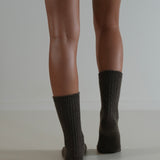 Cable Knit Cashmere Wool Socks Choc