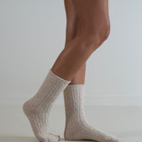 Cable Knit Cashmere Wool Socks Natural