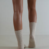 Cable Knit Cashmere Wool Socks Natural
