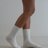 Cable Knit Cashmere Wool Socks Milk