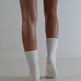 Cable Knit Cashmere Wool Socks Milk