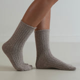 Cable Knit Cashmere Wool Socks Taupe