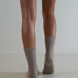 Cable Knit Cashmere Wool Socks Taupe