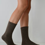 Cashmere/Wool Cable Knit Socks Choc