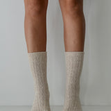 Cable Knit Cashmere Wool Socks Natural