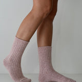 Cable Knit Cashmere/Wool Socks Pink