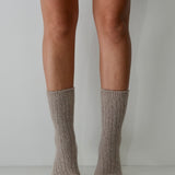Cable Knit Cashmere Wool Socks Taupe