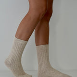 Ribbed Cashmere/Wool Knit Socks Natural