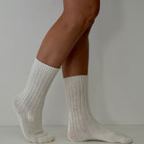 Ribbed Cashmere/Wool Knit Socks Milk