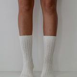 Ribbed Cashmere/Wool Knit Socks Milk