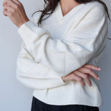 Wool V-Neck Knit Off White