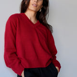 Wool V-Neck Knit Red