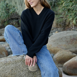 Wool V-Neck Knit Black