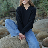 Wool V-Neck Knit Black