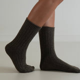 Ribbed Cashmere Wool Knit Socks Choc