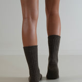 Ribbed Cashmere Wool Knit Socks Choc