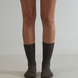 Ribbed Cashmere Wool Knit Socks Choc