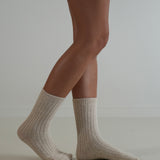 Ribbed Cashmere Wool Knit Socks Natural