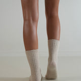 Ribbed Cashmere Wool Knit Socks Natural