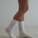 Ribbed Cashmere Wool Knit Socks Milk