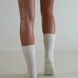 Ribbed Cashmere Wool Knit Socks Milk