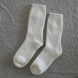 Ribbed Cashmere Wool Knit Socks Milk
