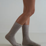 Ribbed Cashmere Wool Knit Socks Taupe