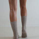 Ribbed Cashmere Wool Knit Socks Taupe
