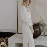 COTTON/SILK LONG SLEEVE DRESS - IVORY