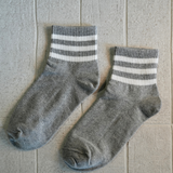 Cotton Socks Grey with White Stripe