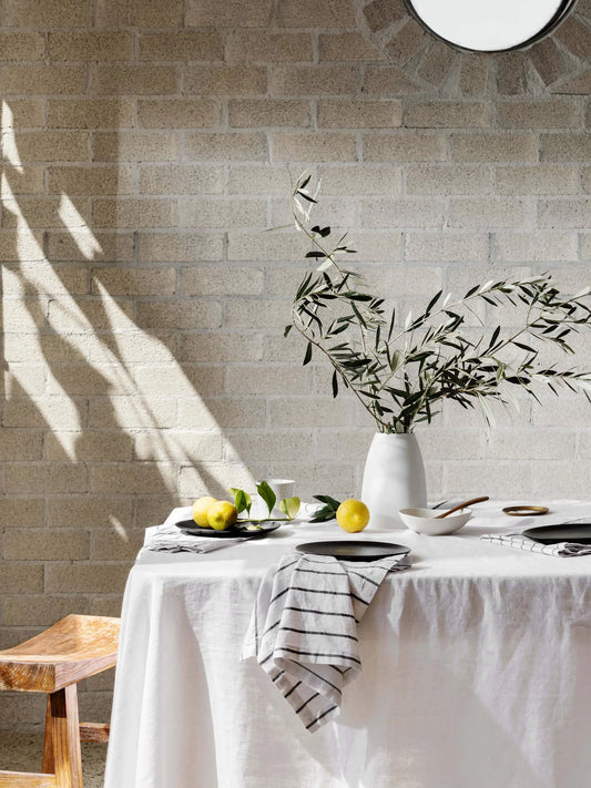 Moss Washed Linen White Tablecloth